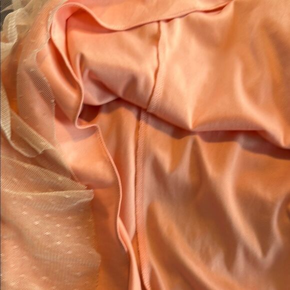AMERICAN RETRO Peach Ruffle One-Shoulder Dress 80s Prom Flapper Tulle Polka Dot - Picture 7 of 11